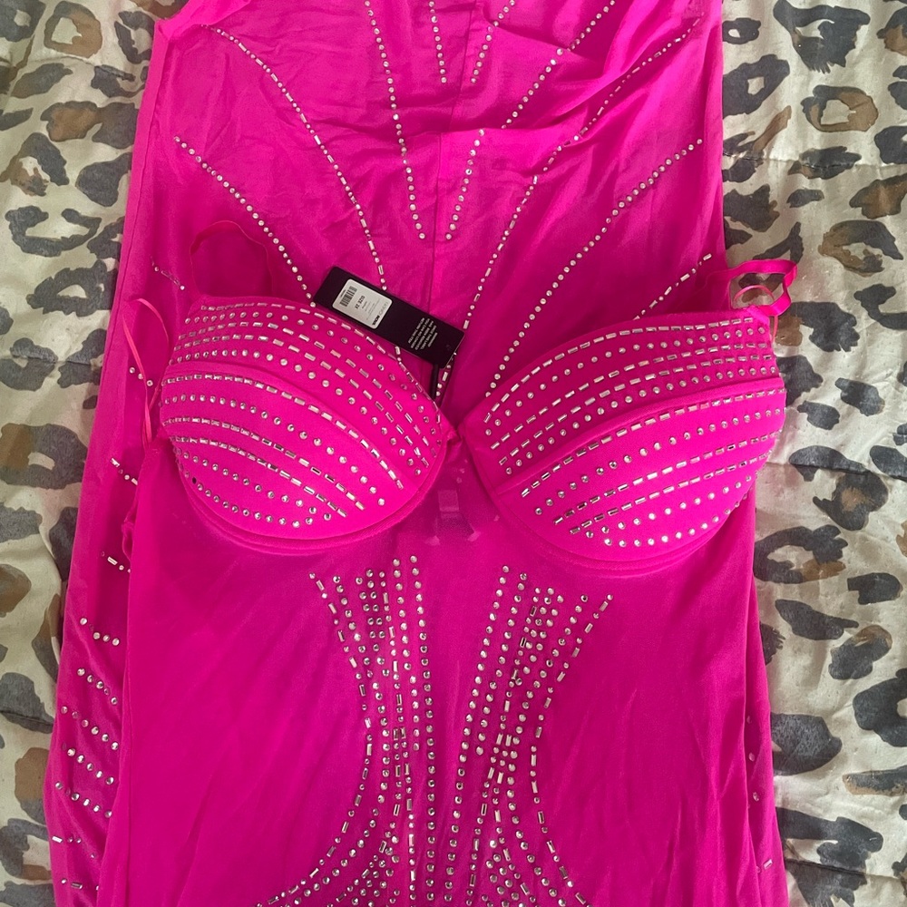 Vibrant Pink Rhinestone Embellished Maxi Dress brand new very sexy